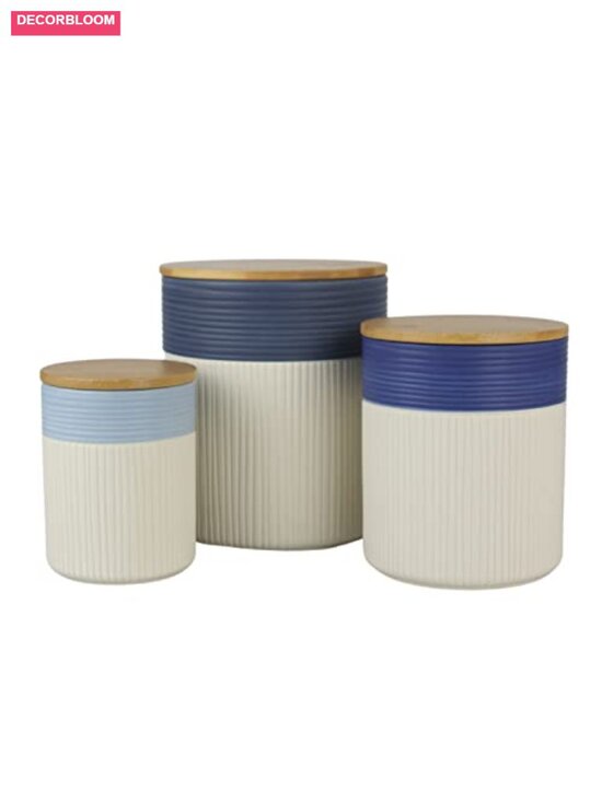 Other - 3-Piece Ceramic Kitchen Canister Set with Bamboo Lids, Airtight Food Storage